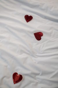 hearts on white cloth