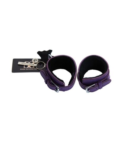 BOUND X - TEXTURED LEATHER WRIST CUFF WITH FUR LINING PURPLE - Image 2