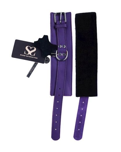 BOUND X - TEXTURED LEATHER WRIST CUFF WITH FUR LINING PURPLE - Image 3
