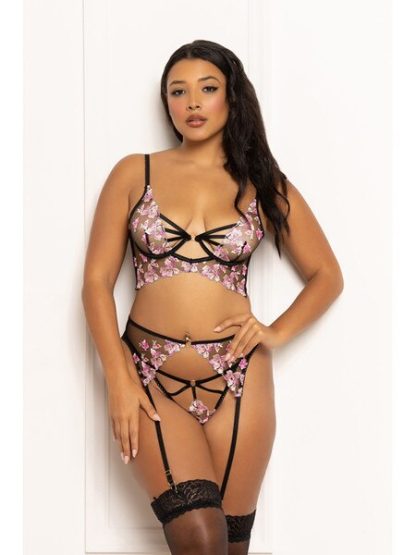 SEVEN TIL MIDNIGHT - MULITCOLOURED EMBROIDED FLORAL GALLOON LACE LONG LINE BRA WITH UNDERWIRE