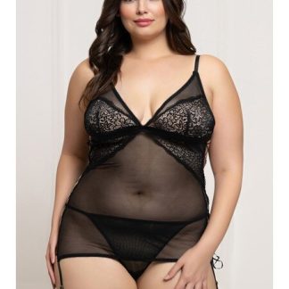 SEVEN TIL MIDNIGHT - 2 PC LACE AND MESH CHEMISE SET