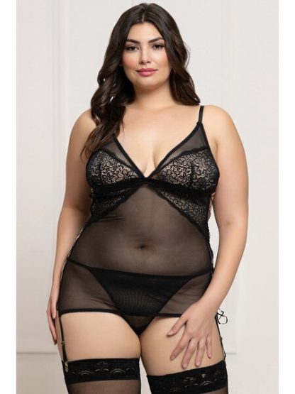 SEVEN TIL MIDNIGHT - 2 PC LACE AND MESH CHEMISE SET
