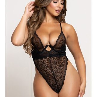 SEVEN TIL MIDNIGHT - FLORAL LACE TEDDY BLACK