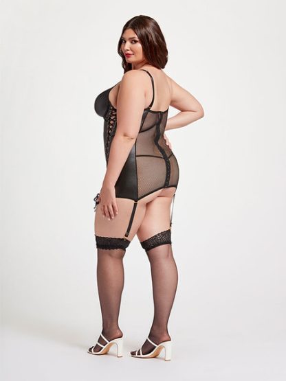SEVEN TIL MIDNIGHT - MIDNIGHT LOVE VEGAN LEATHER 2 PIECE CHEMISE AND PANTY SET BLACK - Image 4