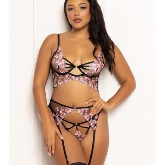 SEVEN TIL MIDNIGHT - MULITCOLOURED EMBROIDED FLORAL GALLOON LACE LONG LINE BRA WITH UNDERWIRE