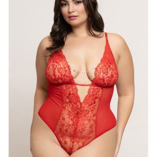 SEVEN TIL MIDNIGHT - MESH TEDDY WITH OPEN CROTCH RED